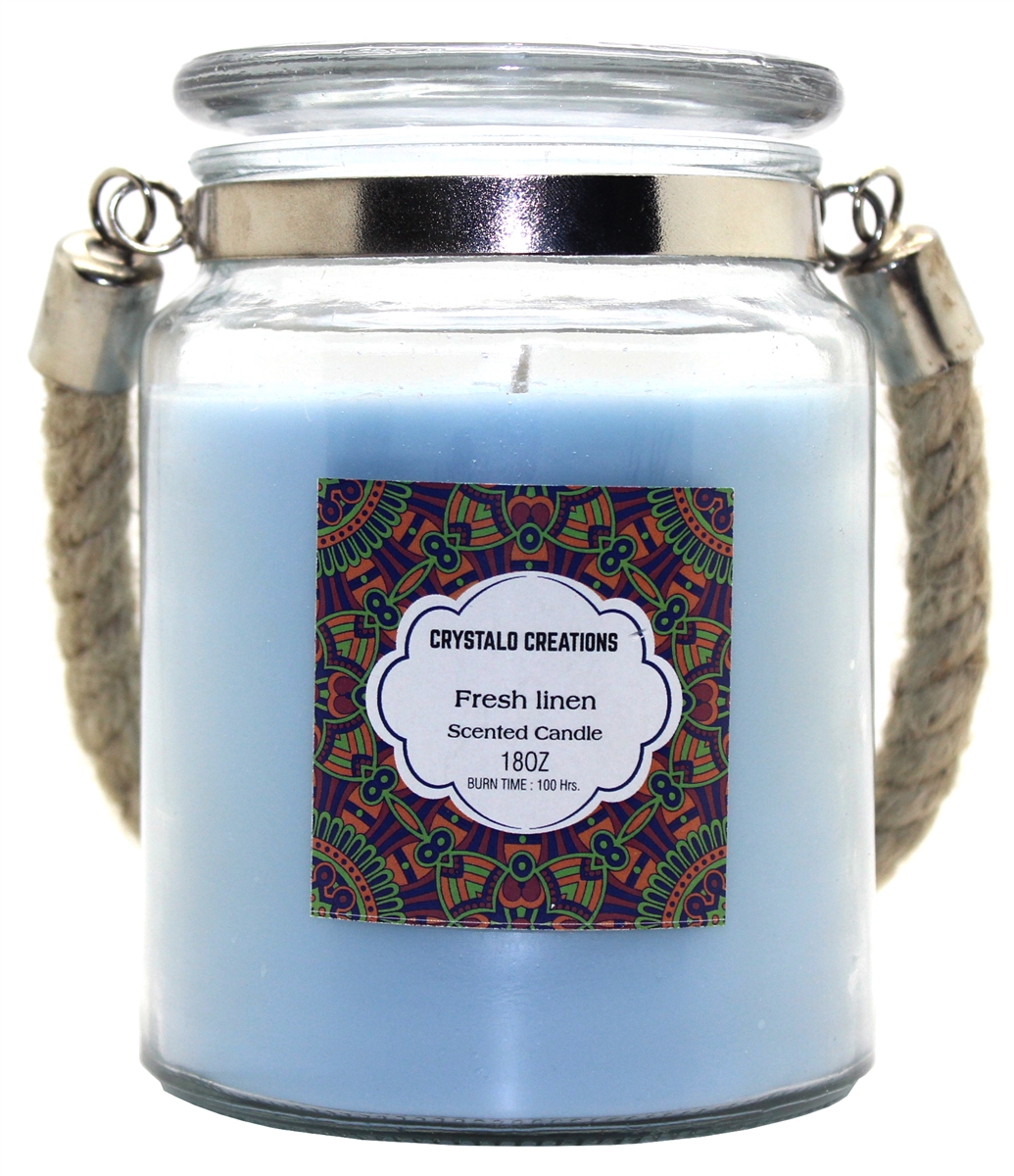 Crystalo Creations Fresh Linen Scented Candle with Rope Handle, 18